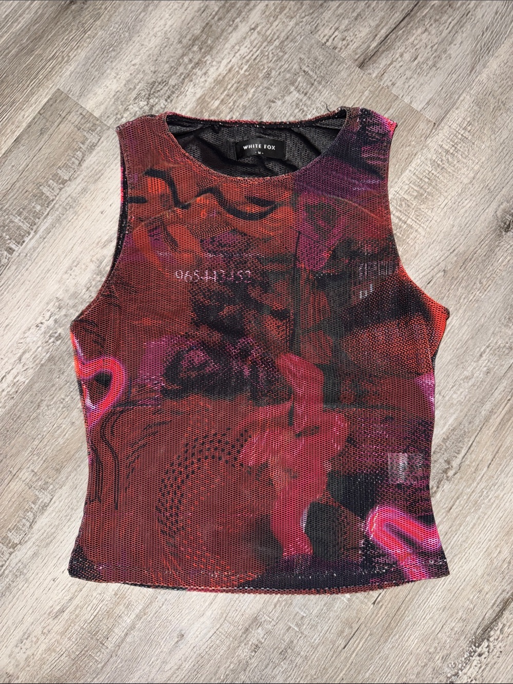 White Fox Boutique Red & Pink Mesh Graphic Tank